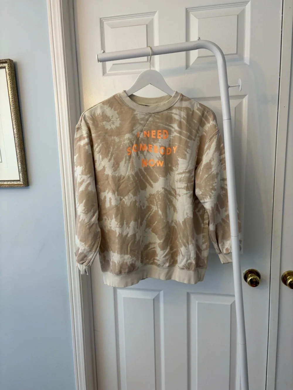 H&M Beige & Creme Shawn Mendes Tie-Dye Sweatshirt Oversized Size Extra Small - Picture 11 of 15